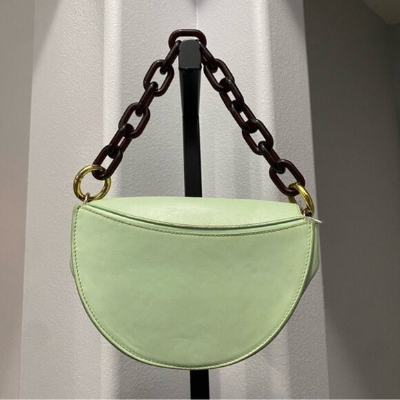 YUZEFI DORIS LEATHER SHOULDER BAG Mint Light Green Tortoise Shell - Picture 8 of 8